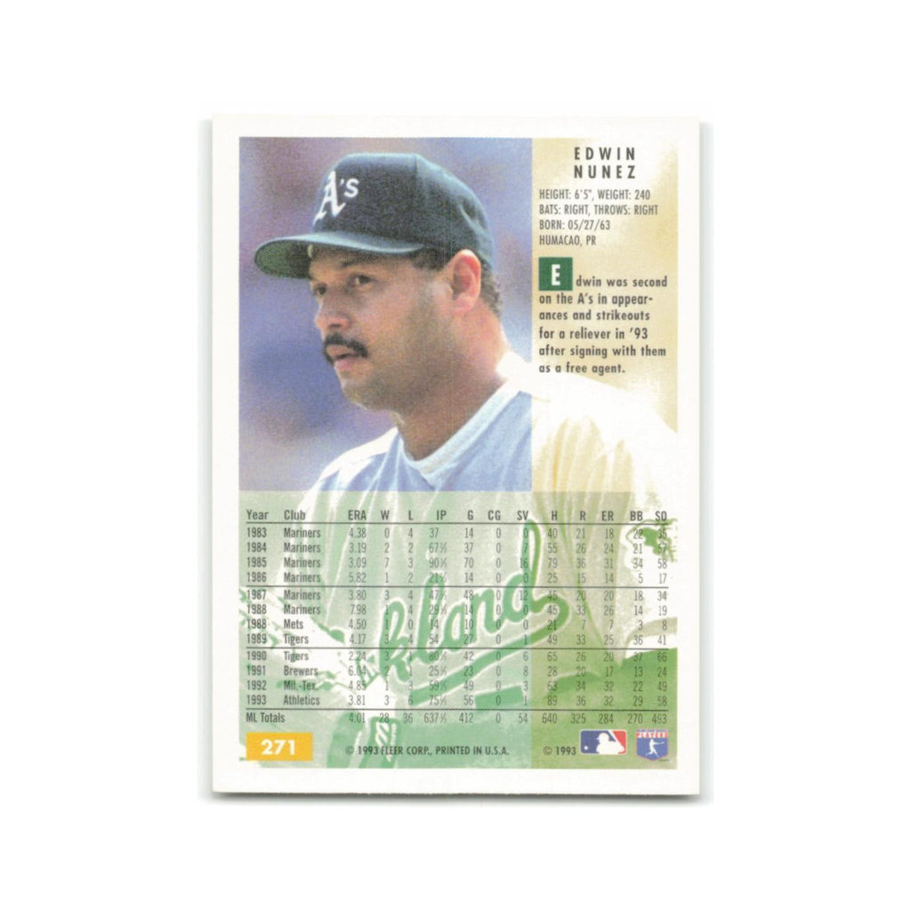 Edwin Nunez 1994 Fleer #271 Oakland Athletics Baseball Card NM
