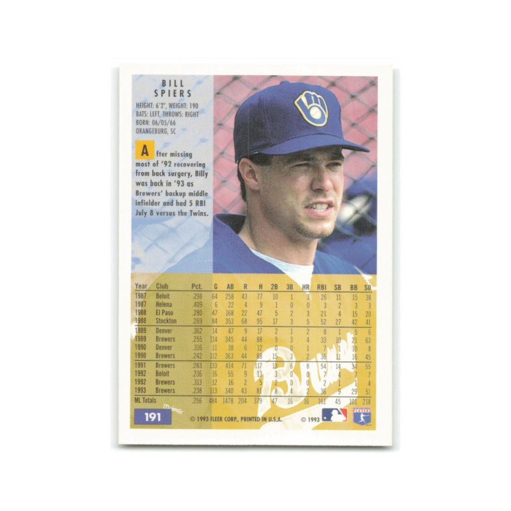 Bill Spiers 1994 Fleer #191 Milwaukee Brewers Baseball Card NM