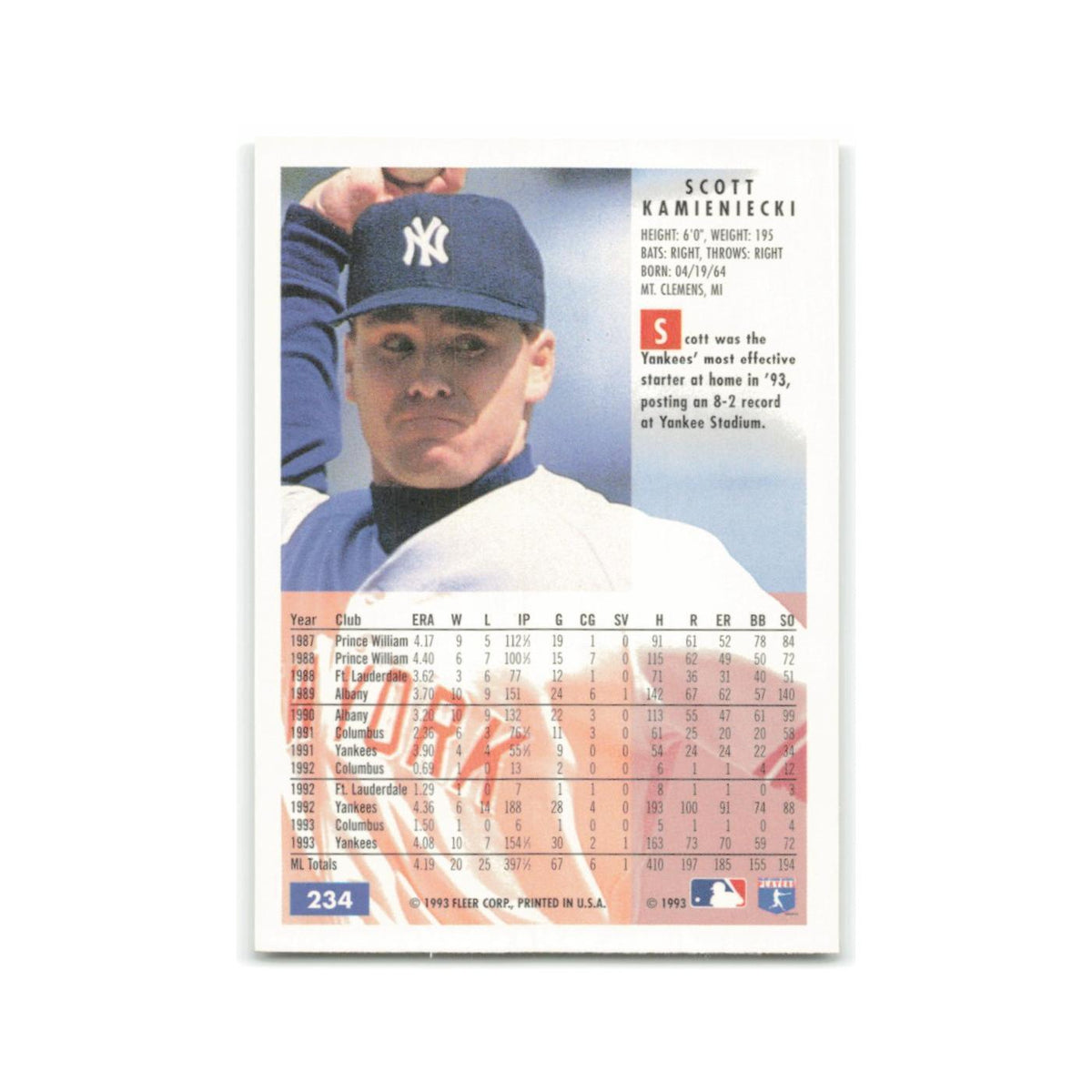 Scott Kamieniecki 1994 Fleer #234 New York Yankees Baseball Card NM