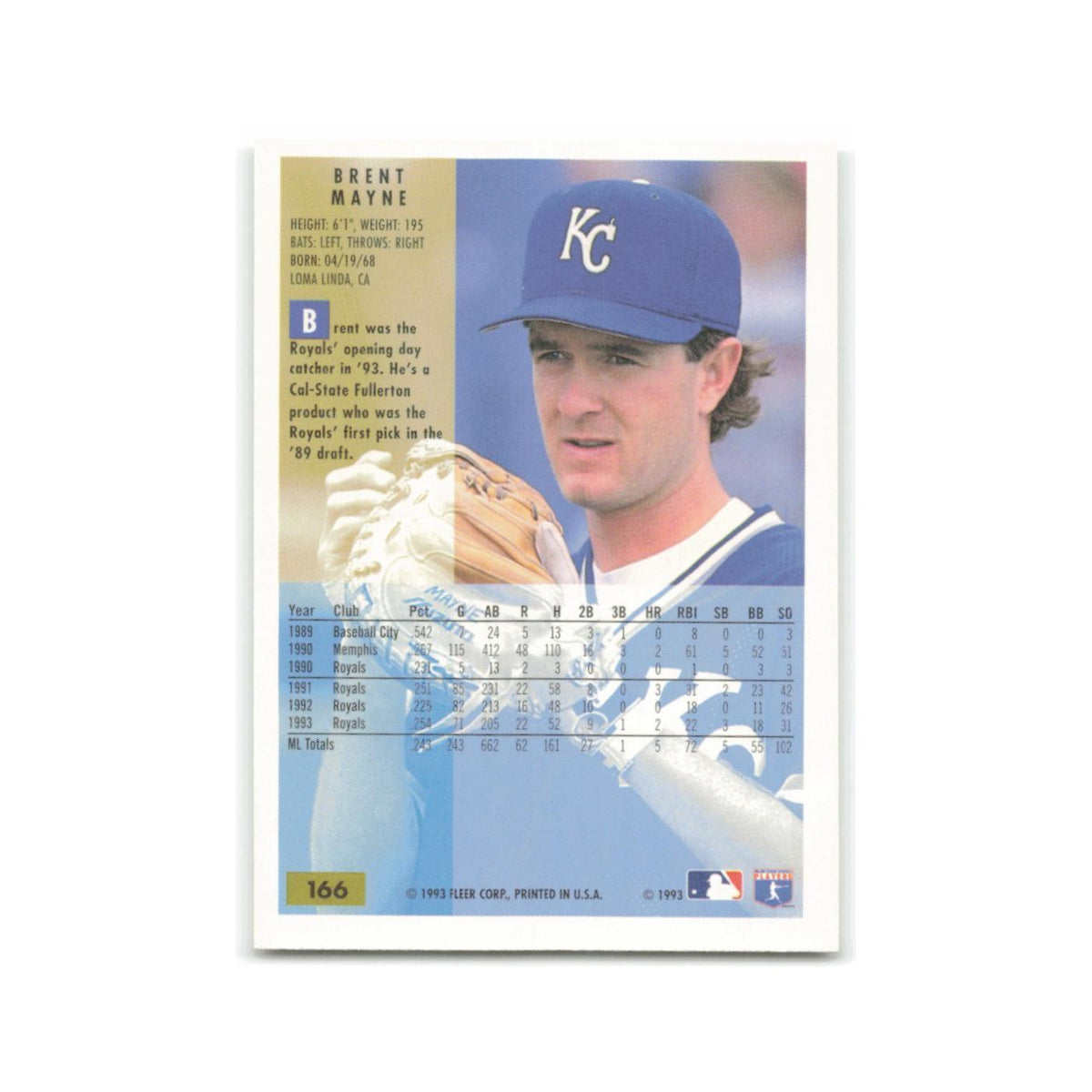 Brent Mayne 1994 Fleer #166 Kansas City Royals Baseball Card NM