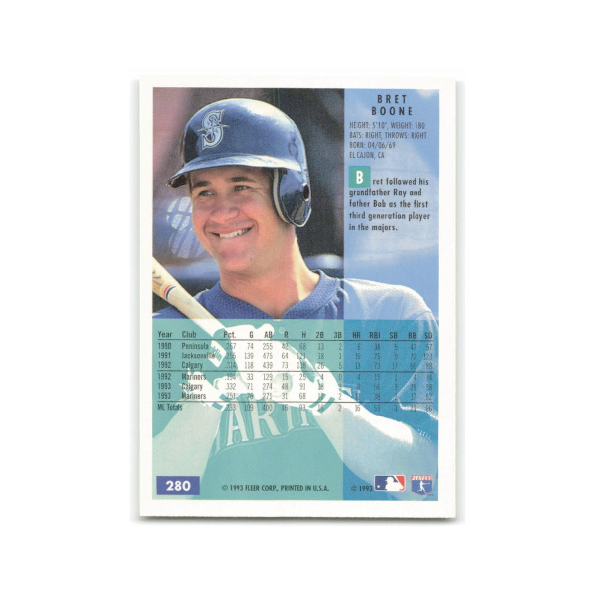 Bret Boone 1994 Fleer #280 Seattle Mariners Baseball Card NM