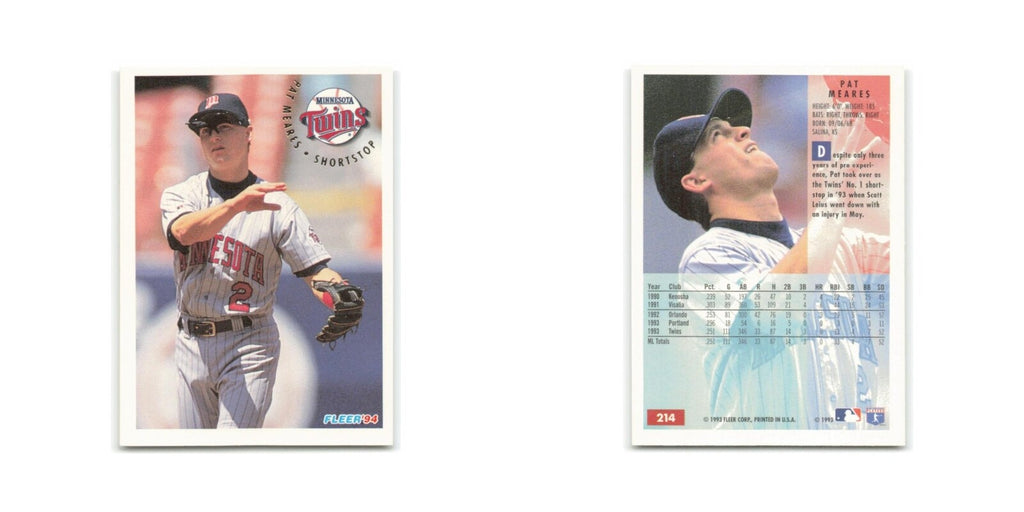 Pat Meares 1994 Fleer #214 Minnesota Twins Baseball Card NM