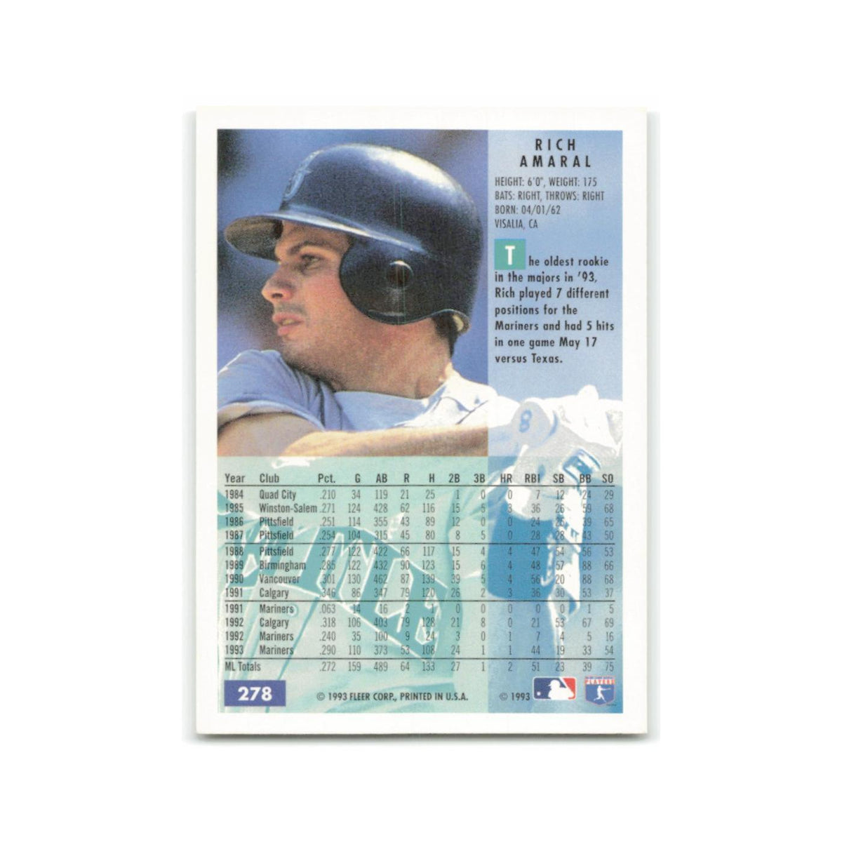 Rich Amaral 1994 Fleer #278 Seattle Mariners Baseball Card NM
