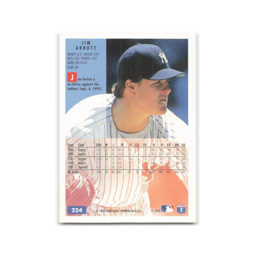 Jim Abbott 1994 Fleer #224 New York Yankees Baseball Card NM