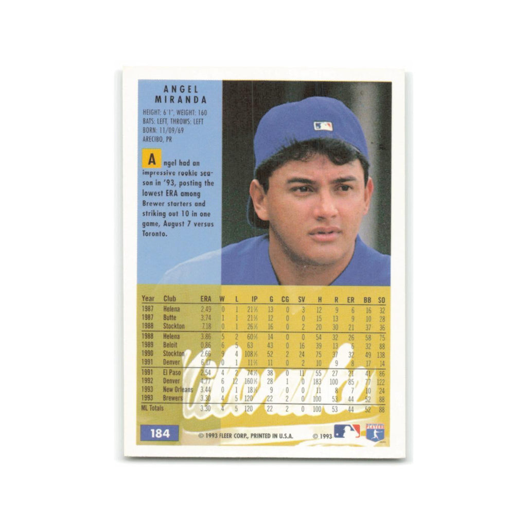 Angel Miranda 1994 Fleer #184 Milwaukee Brewers Baseball Card NM