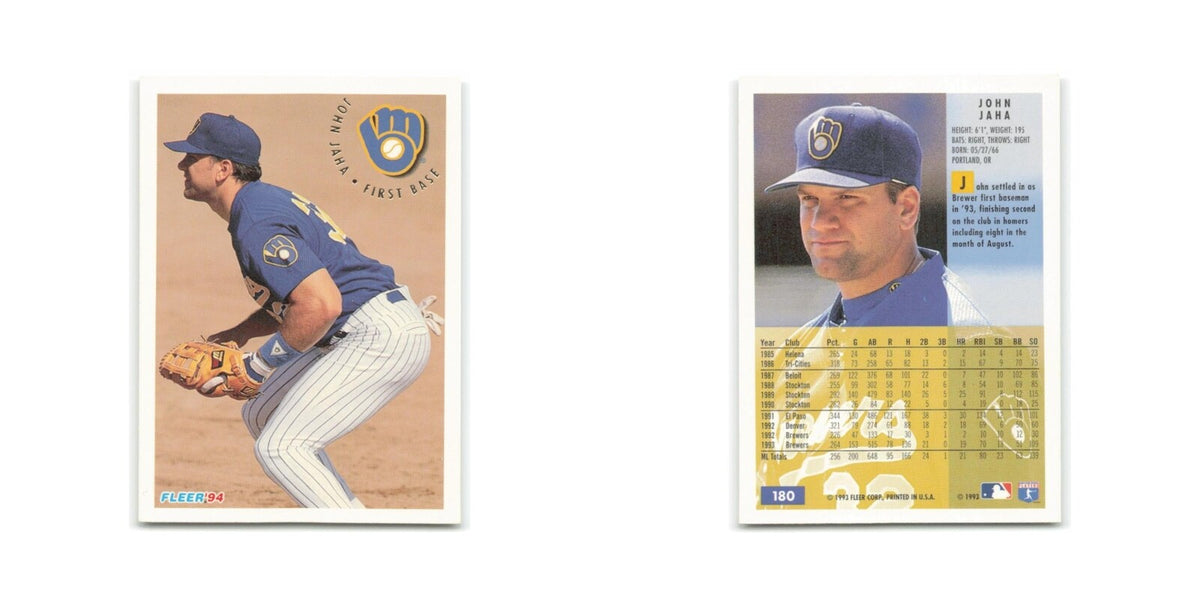 John Jaha 1994 Fleer #180 Milwaukee Brewers Baseball Card NM