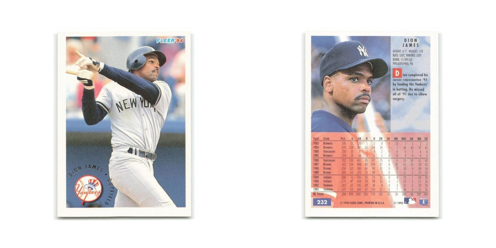 Dion James 1994 Fleer #232 New York Yankees Baseball Card NM