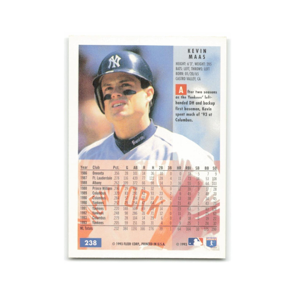 Kevin Maas 1994 Fleer #238 New York Yankees Baseball Card NM