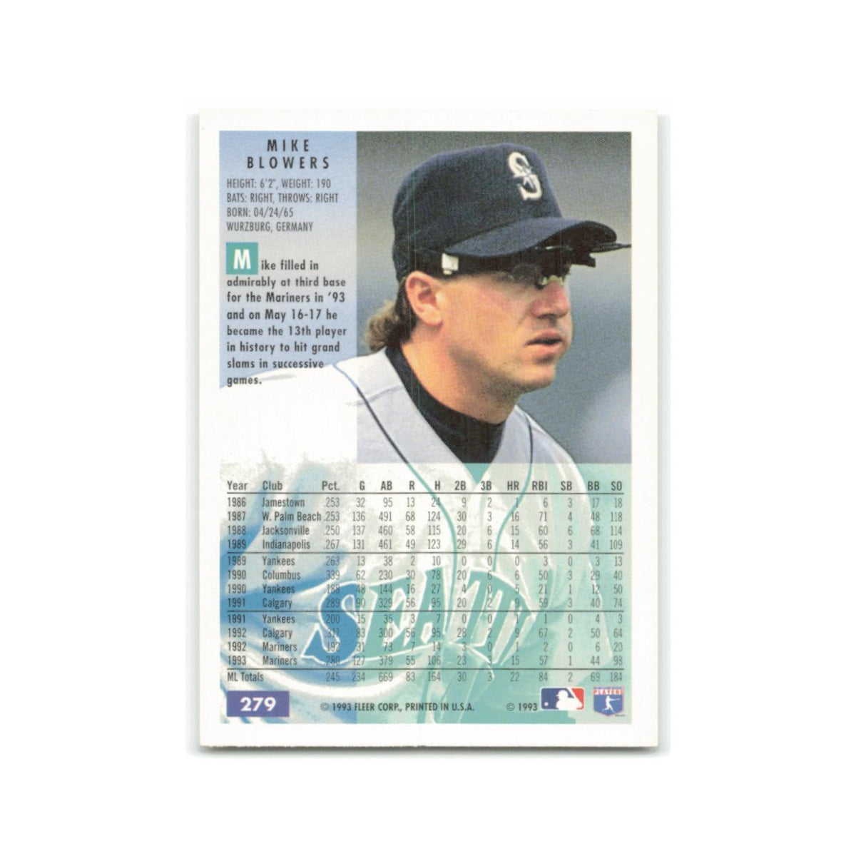 Mike Blowers 1994 Fleer #279 Seattle Mariners Baseball Card NM