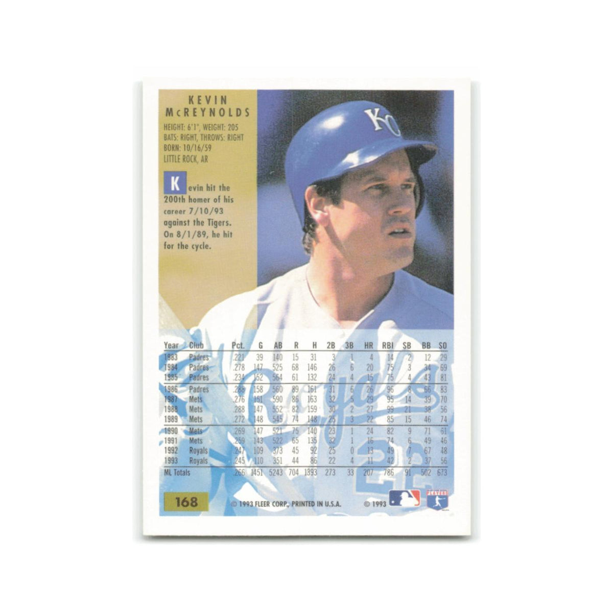 Kevin McReynolds 1994 Fleer #168 Kansas City Royals Baseball Card NM