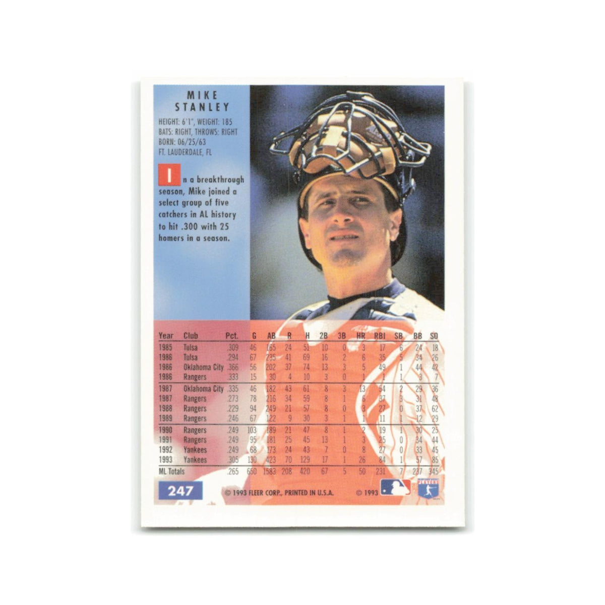 Mike Stanley 1994 Fleer #247 New York Yankees Baseball Card NM