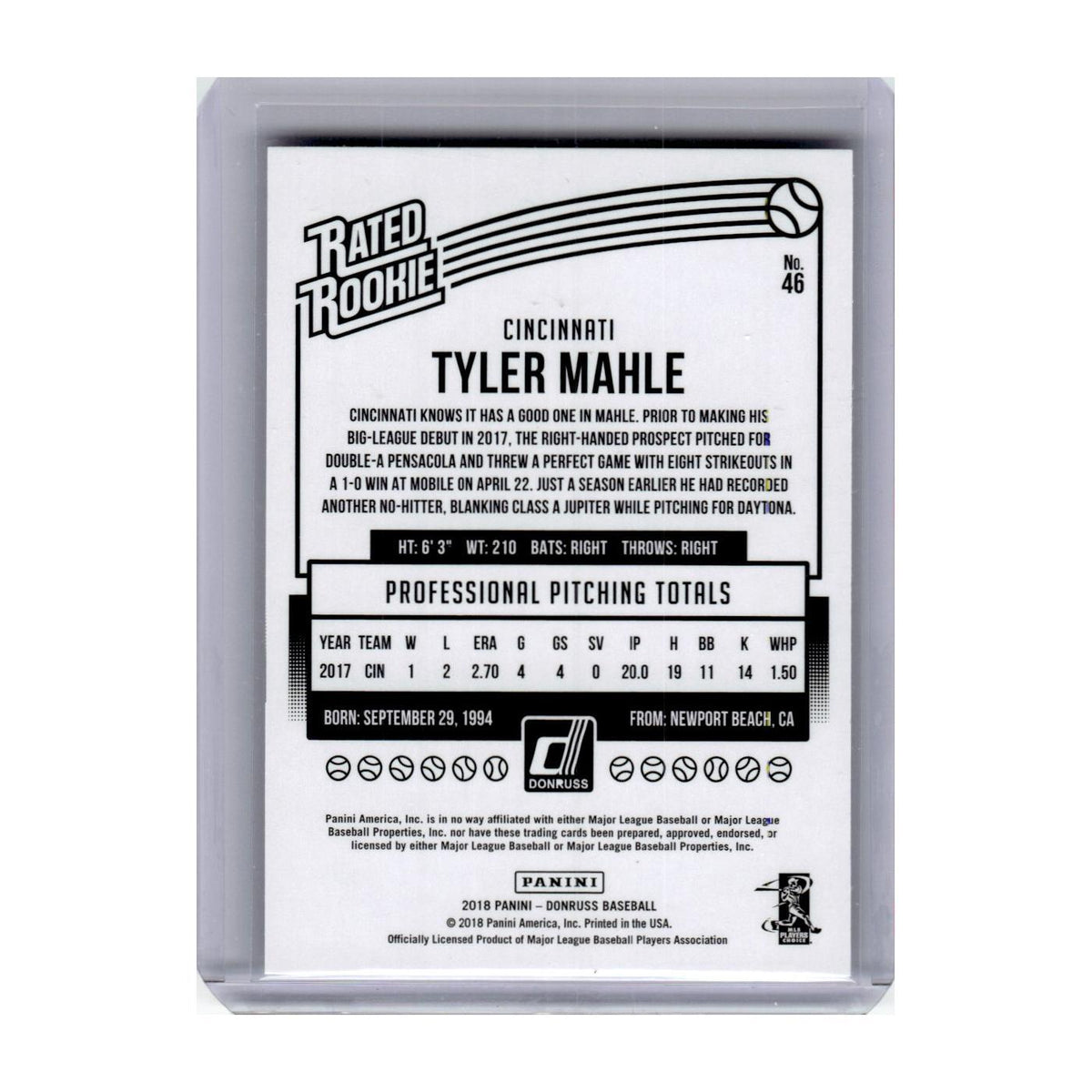 2018 Donruss Tyler Mahle RC Reds #46