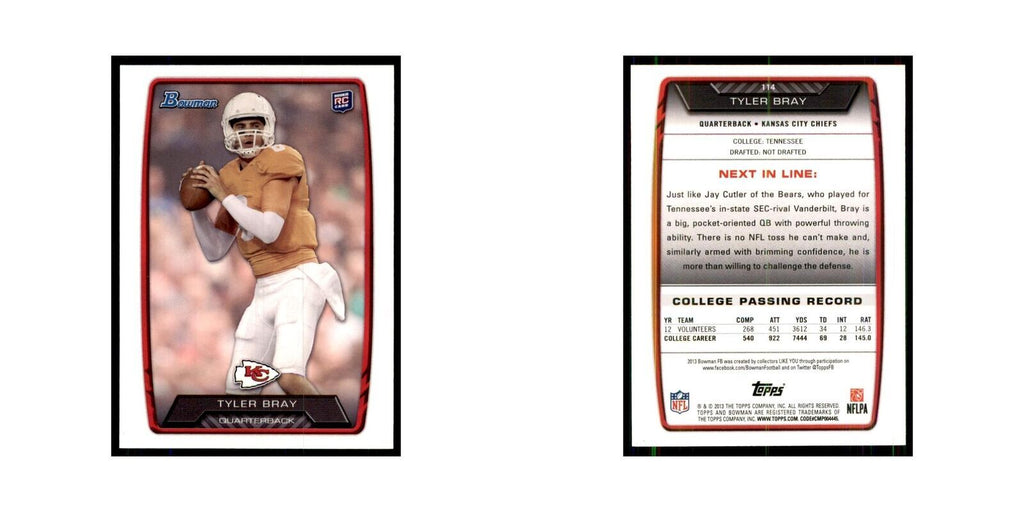 2013 Bowman Tyler Bray RC Football Cards #114