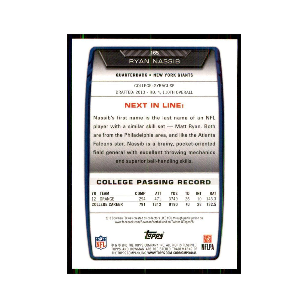 2013 Bowman Ryan Nassib RC Football Cards #165