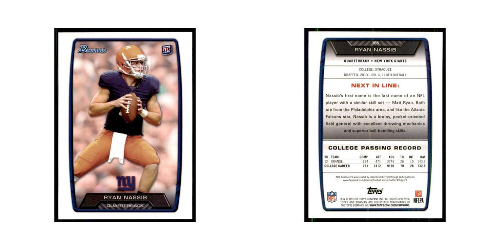2013 Bowman Ryan Nassib RC Football Cards #165