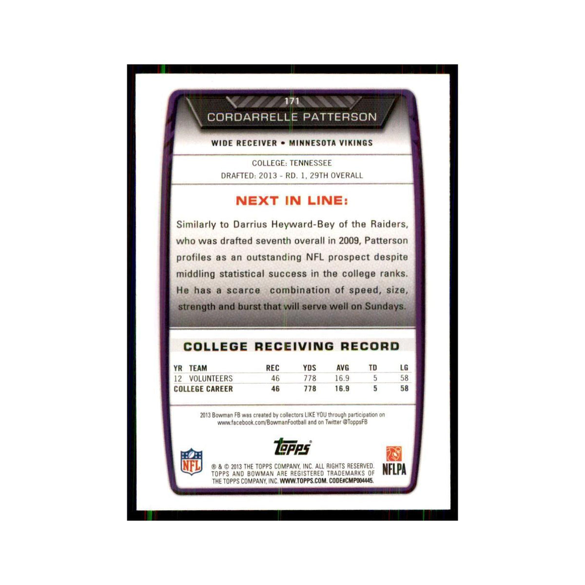 2013 Bowman Cordarrelle Patterson RC Football Cards #171