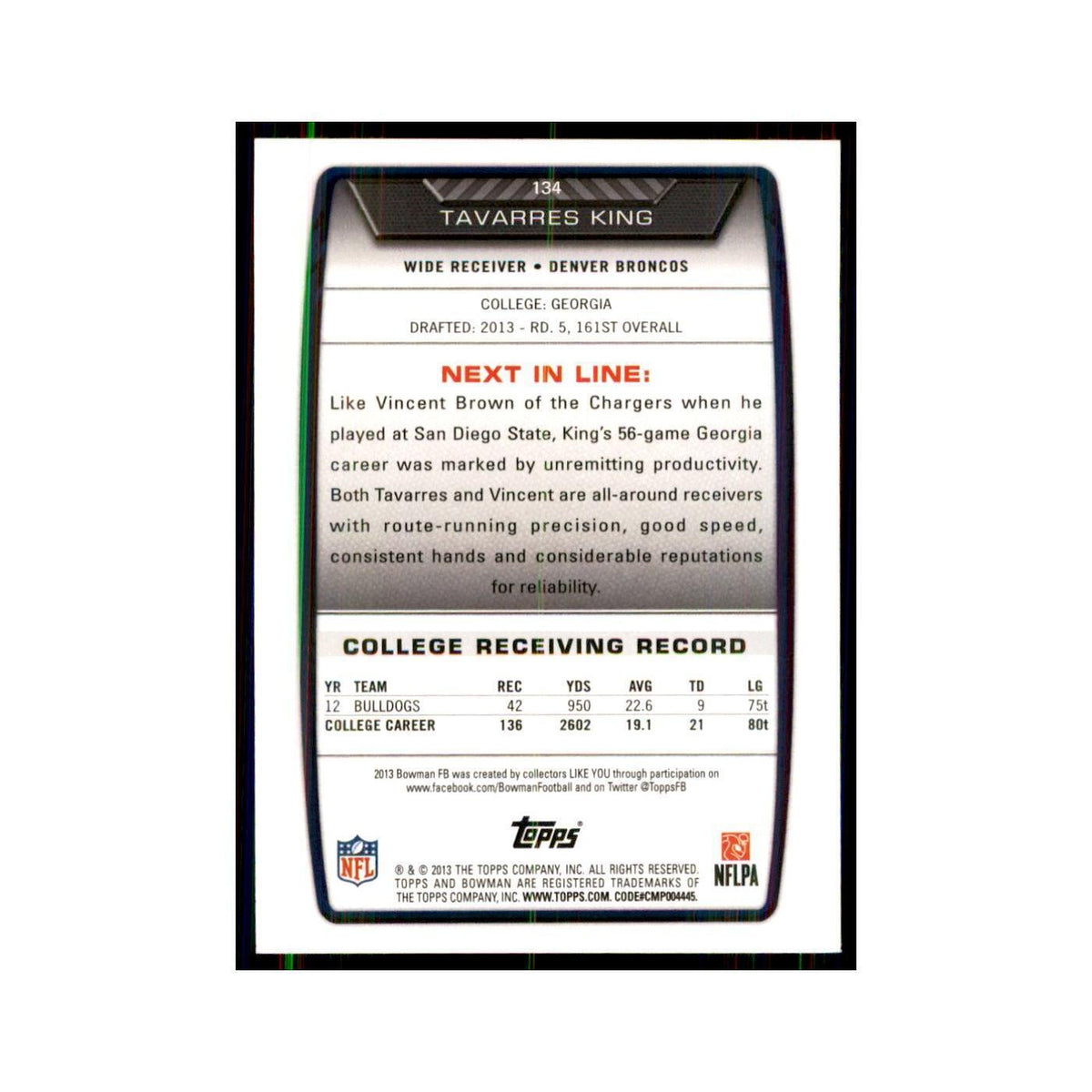2013 Bowman Tavarres King RC Football Cards #134