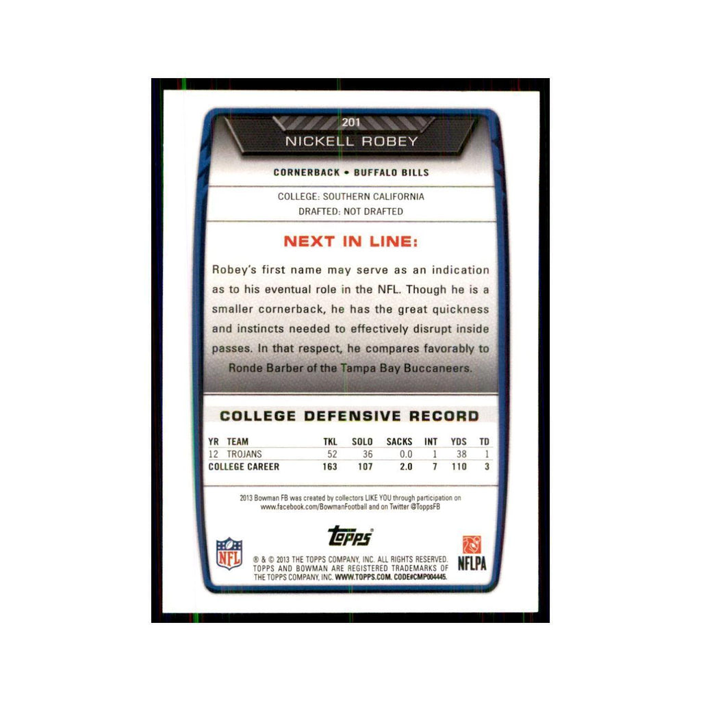 2013 Bowman Nickell Robey RC Football Cards #201