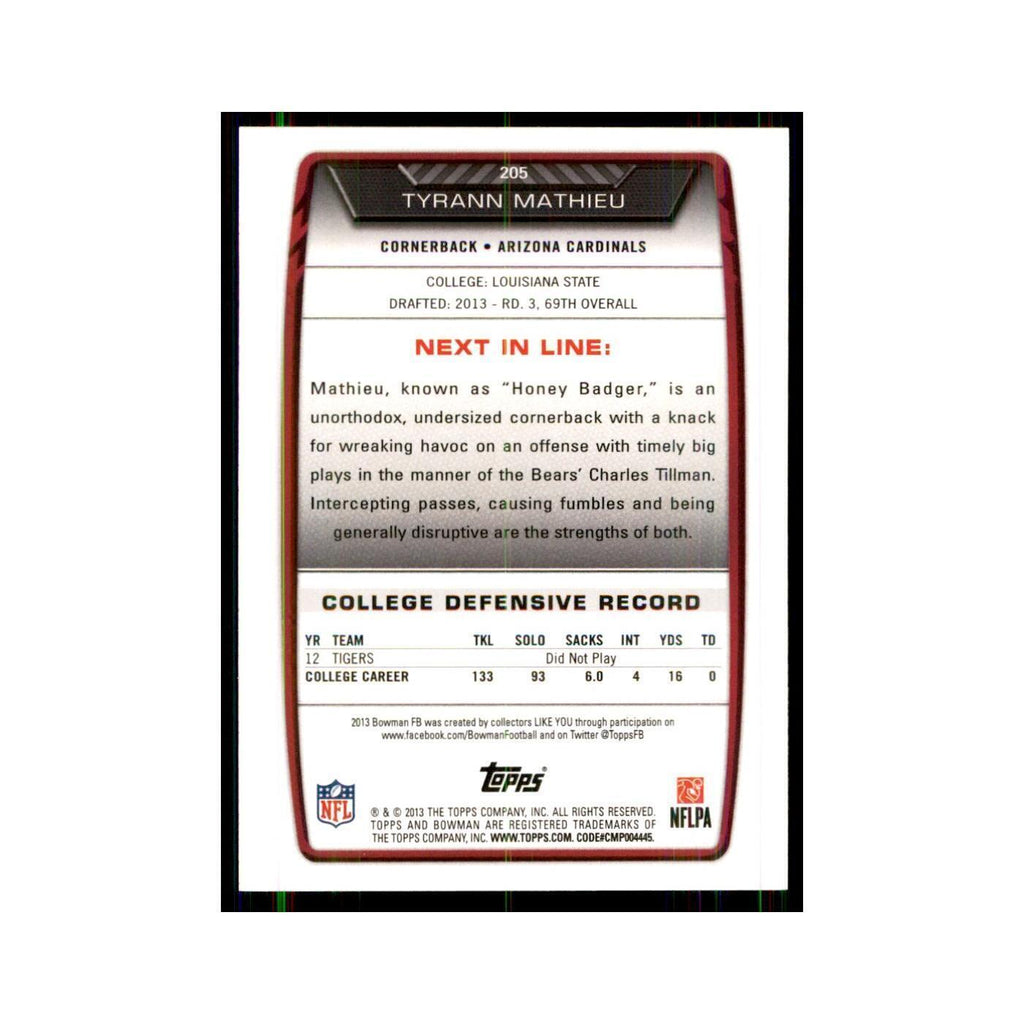 2013 Bowman Tyrann Mathieu RC Football Cards #205