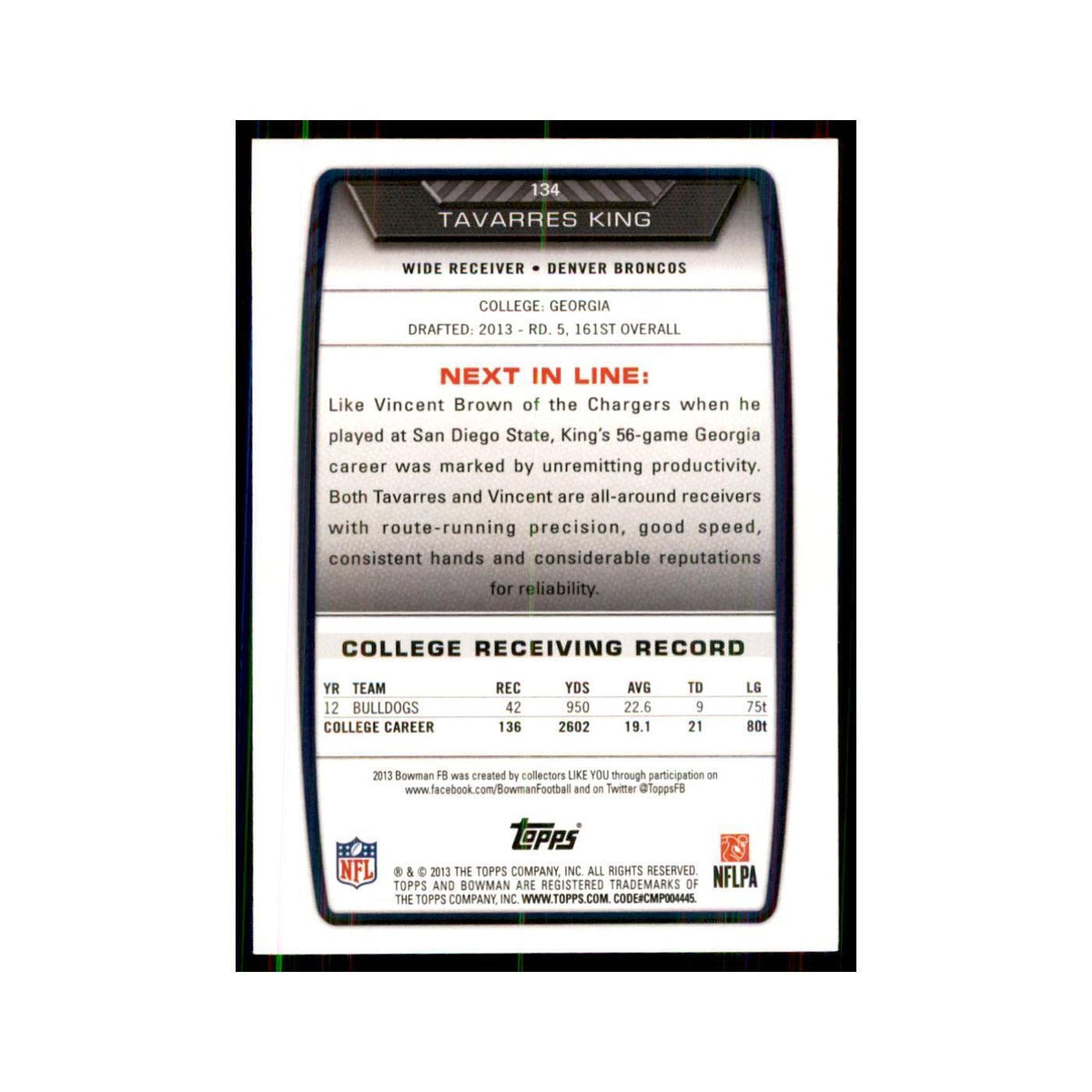 2013 Bowman Tavarres King RC Football Cards #134