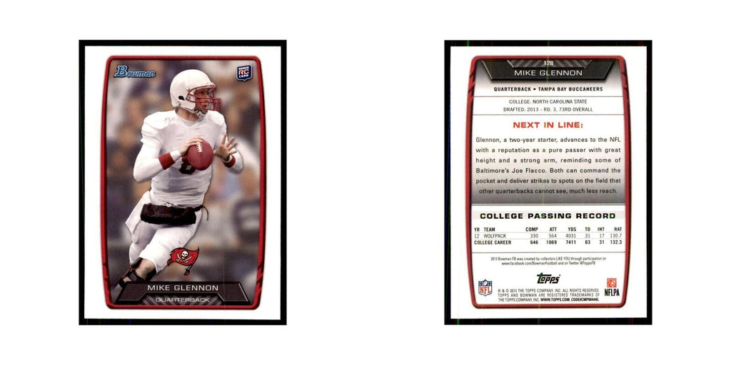 2013 Bowman Mike Glennon RC Football Cards #128