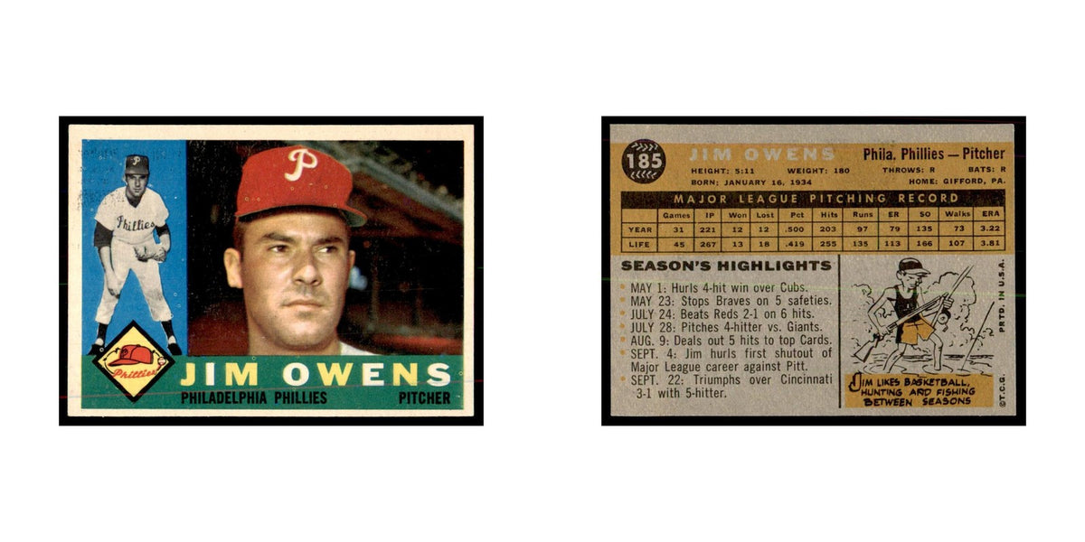 1960 Topps Jim Owens Baseball Cards #185