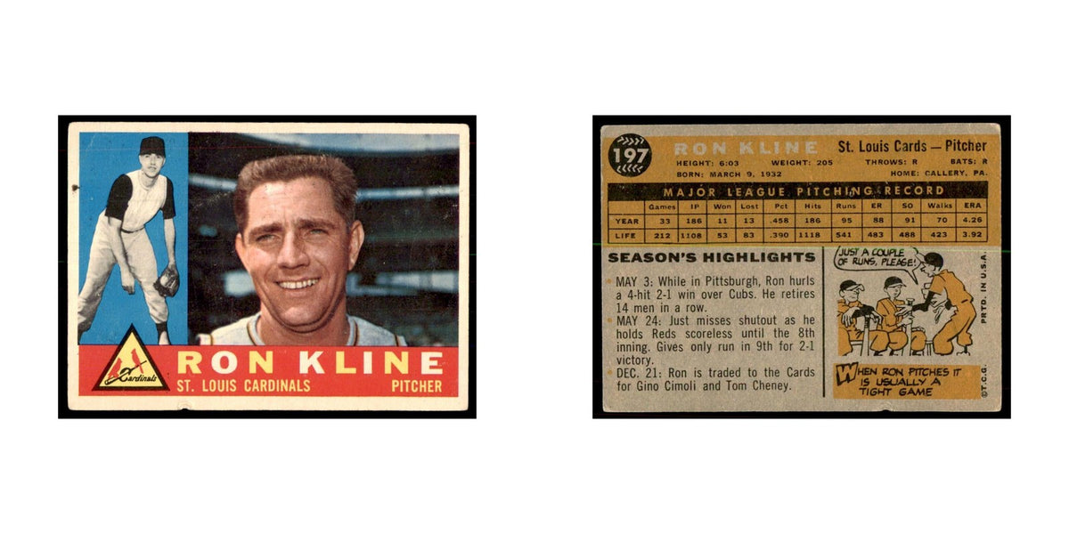 1960 Topps Ron Kline Baseball Cards #197