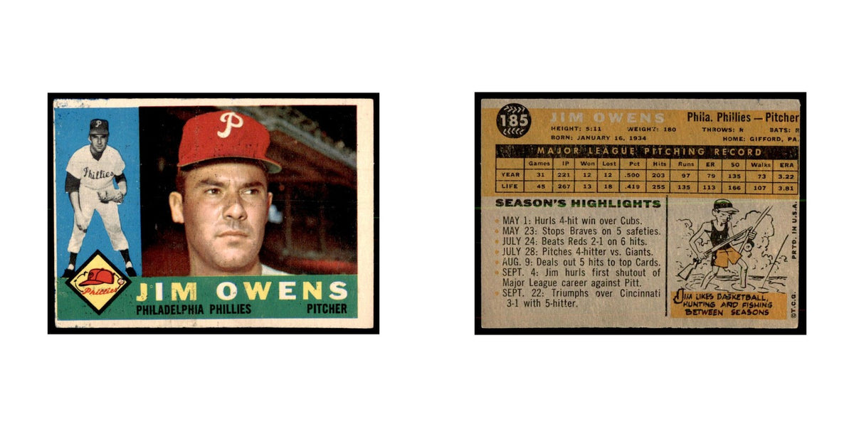 1960 Topps Jim Owens Baseball Cards #185
