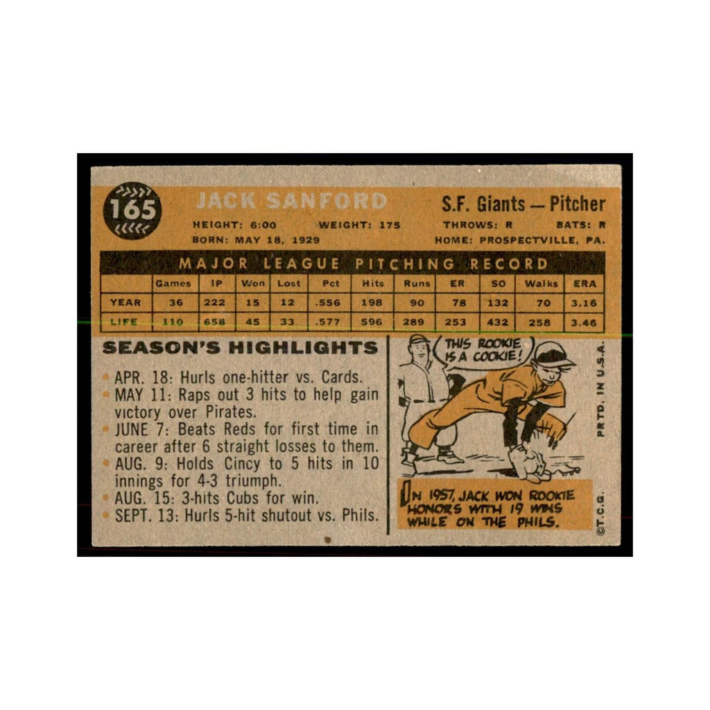 1960 Topps Jack Sanford Baseball Cards #165