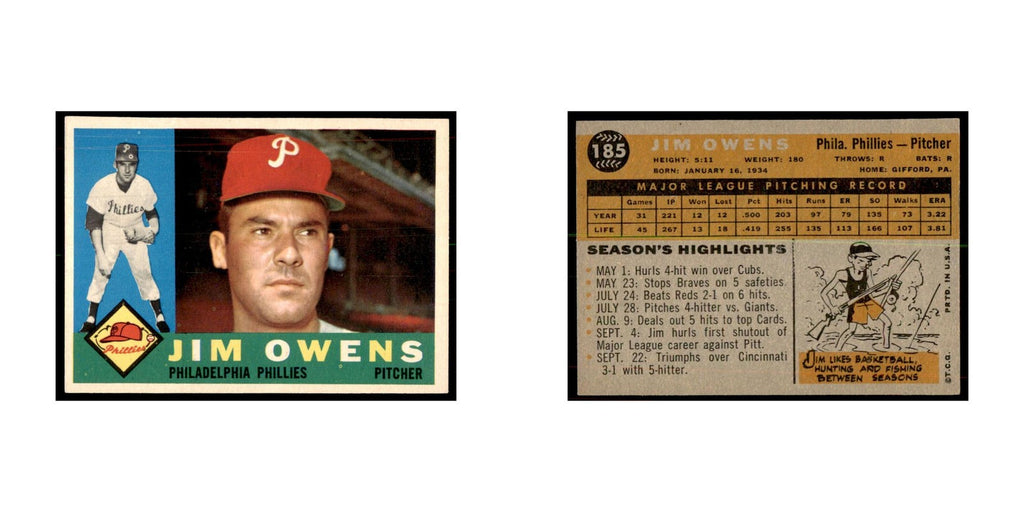 1960 Topps Jim Owens Baseball Cards #185
