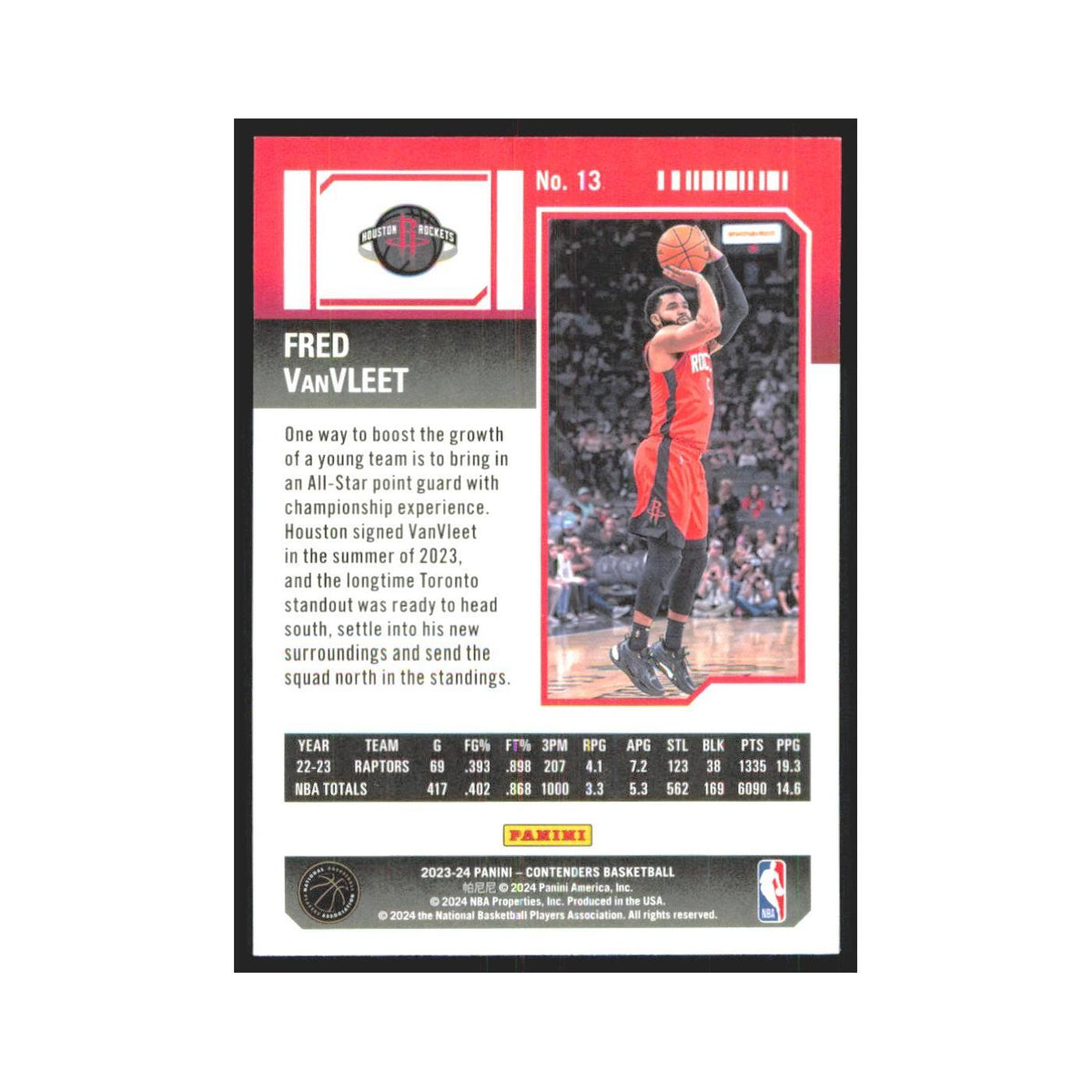 2023 Panini Contenders Fred VanVleet Rockets #13