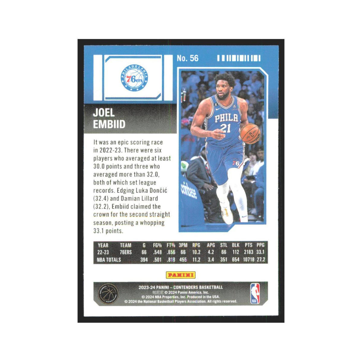 2023 Panini Contenders Joel Embiid 76ers #56
