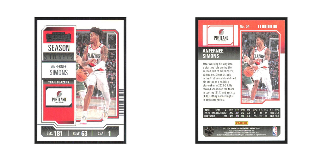 2023 Panini Contenders Anfernee Simons Blazers #54