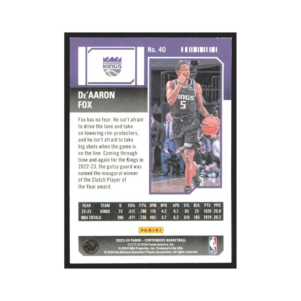 2023 Panini Contenders De'Aaron Fox Kings #40