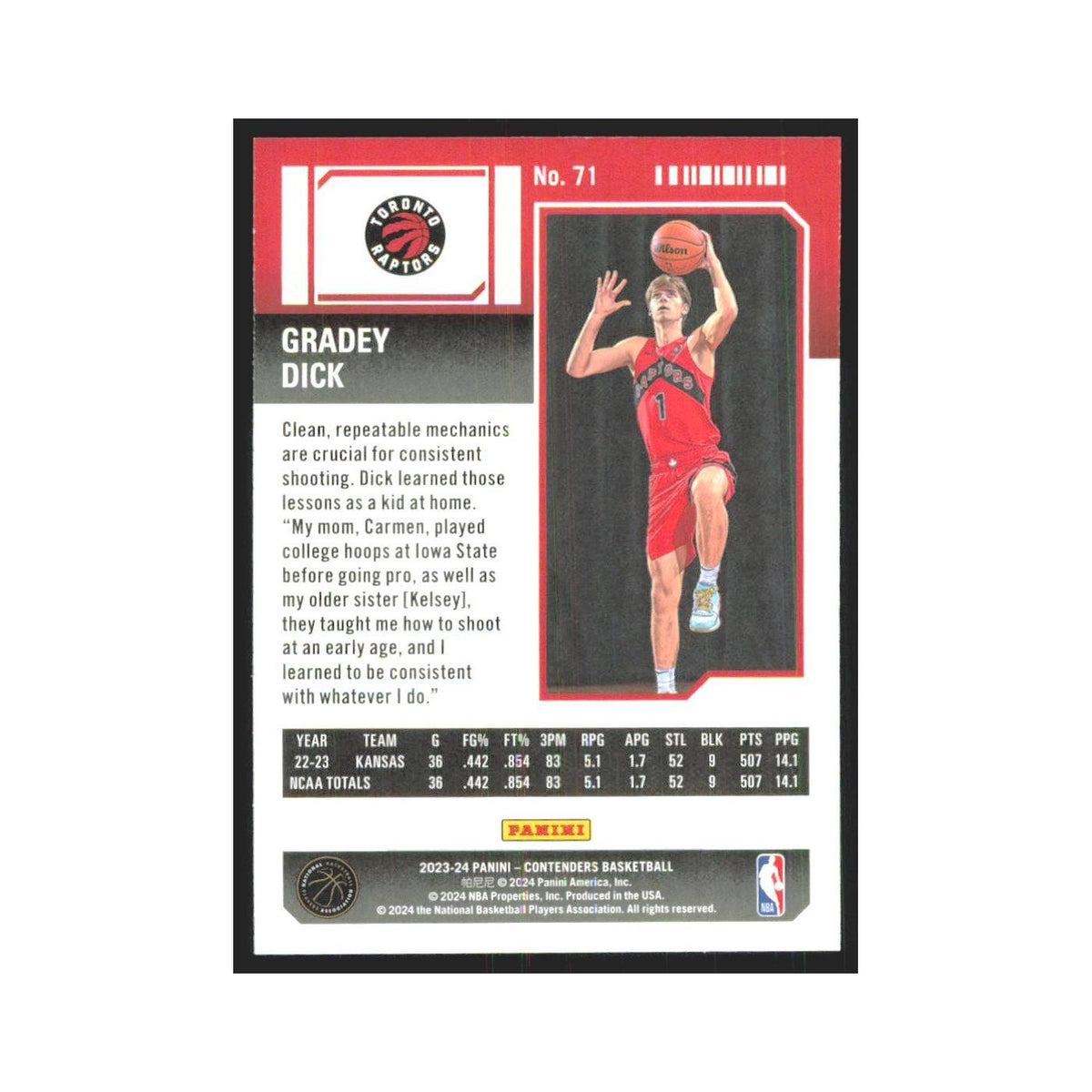 2023 Panini Contenders Gradey Dick Raptors #71