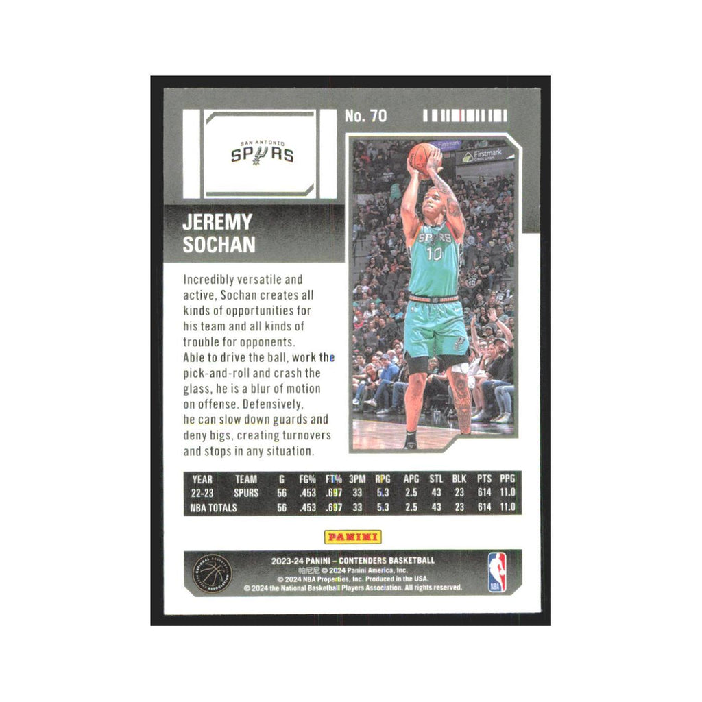 2023 Panini Contenders Jeremy Sochan Spurs #70