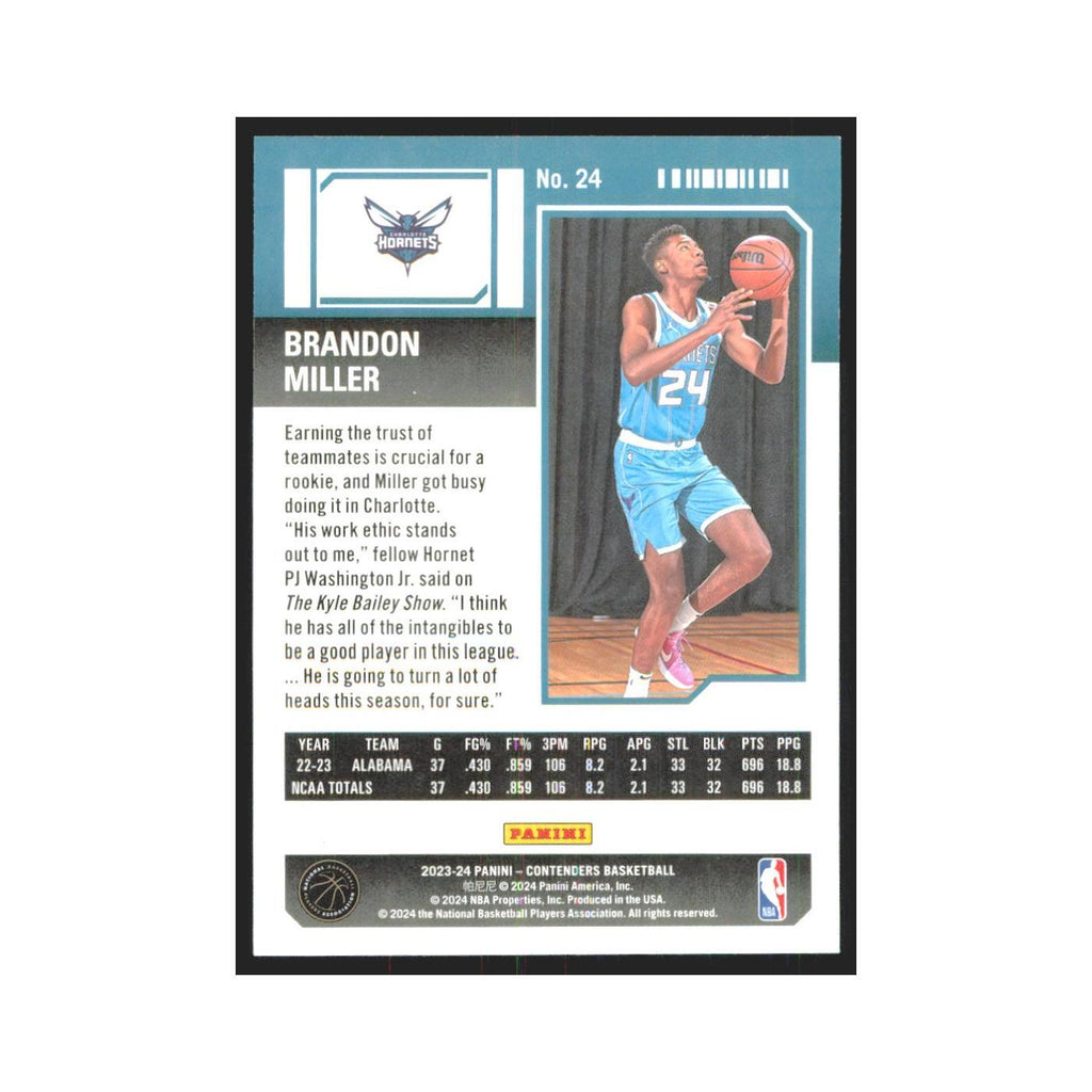 2023 Panini Contenders Brandon Miller Hornets #24