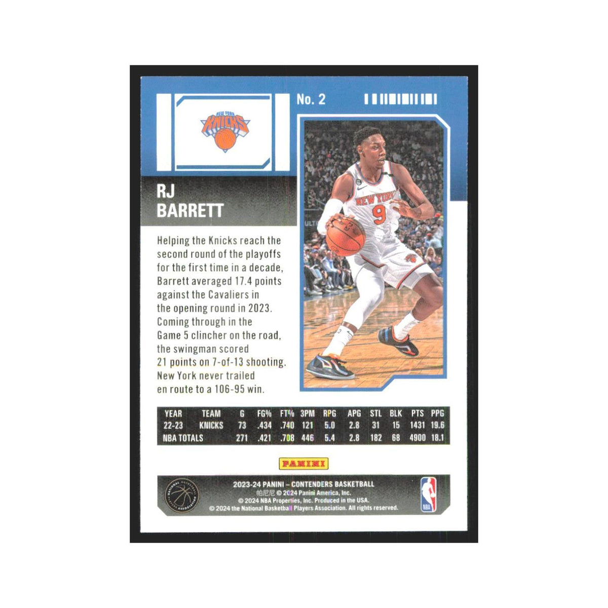 2023 Panini Contenders RJ Barrett Knicks #2