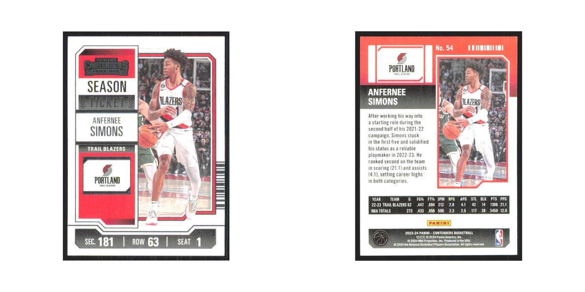 2023 Panini Contenders Anfernee Simons Blazers #54