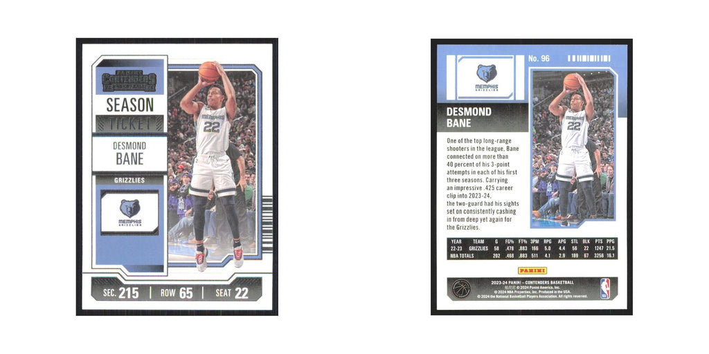 2023 Panini Contenders Desmond Bane Grizzlies #96