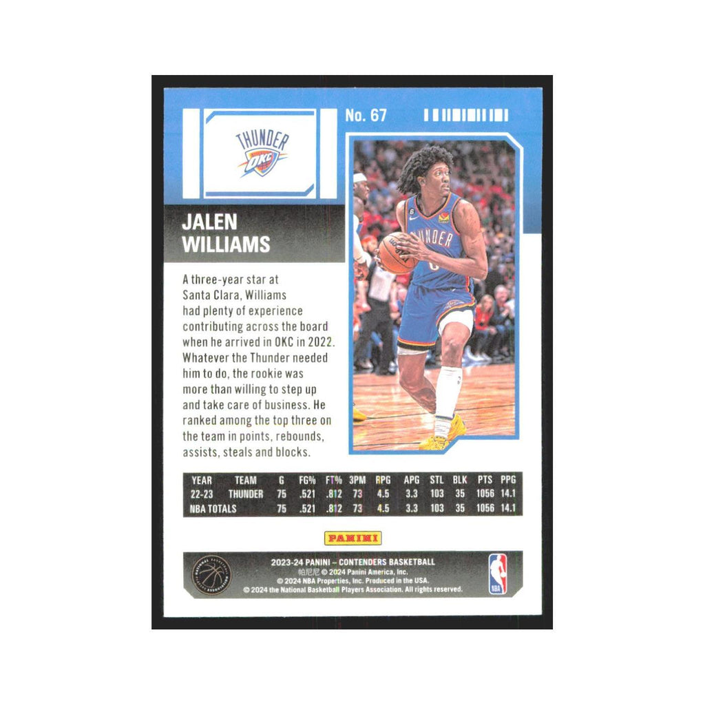 2023 Panini Contenders Jalen Williams Thunder #67