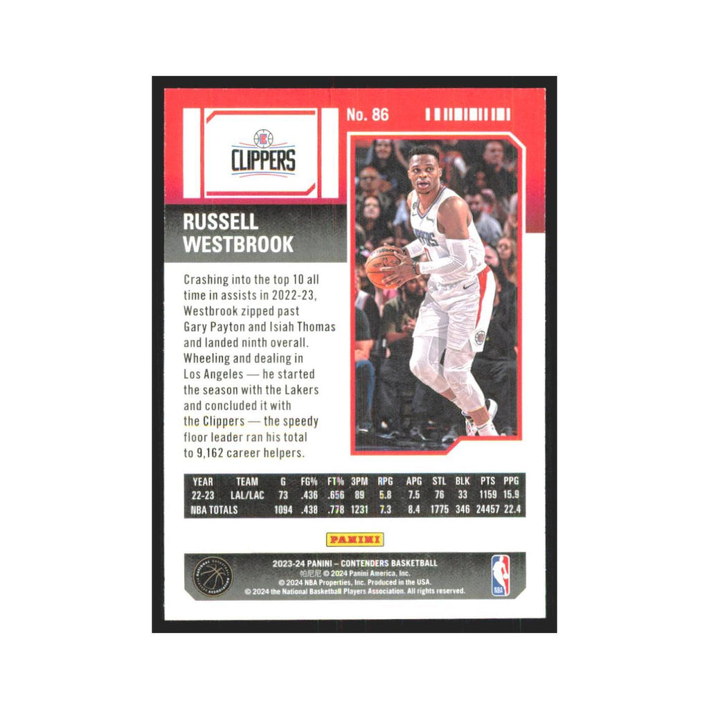 2023 Panini Contenders Russell Westbrook Clippers #86
