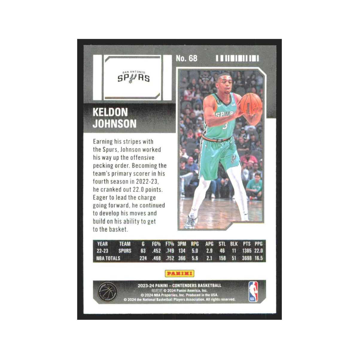 2023 Panini Contenders Bronze Keldon Johnson Spurs #68