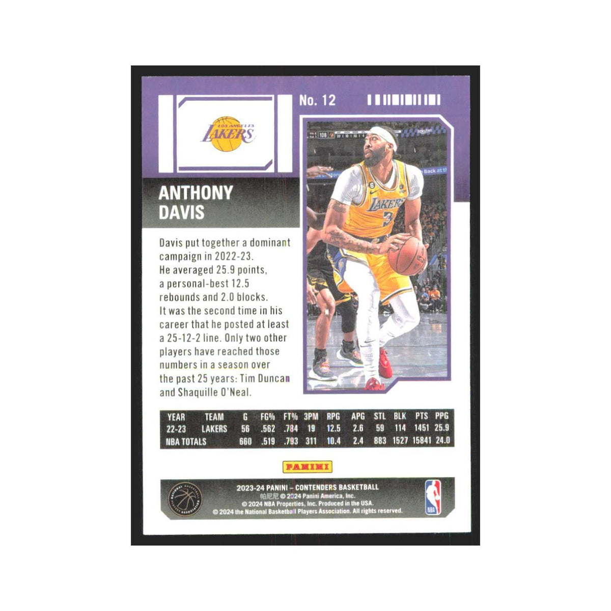 2023 Panini Contenders Anthony Davis Lakers #12