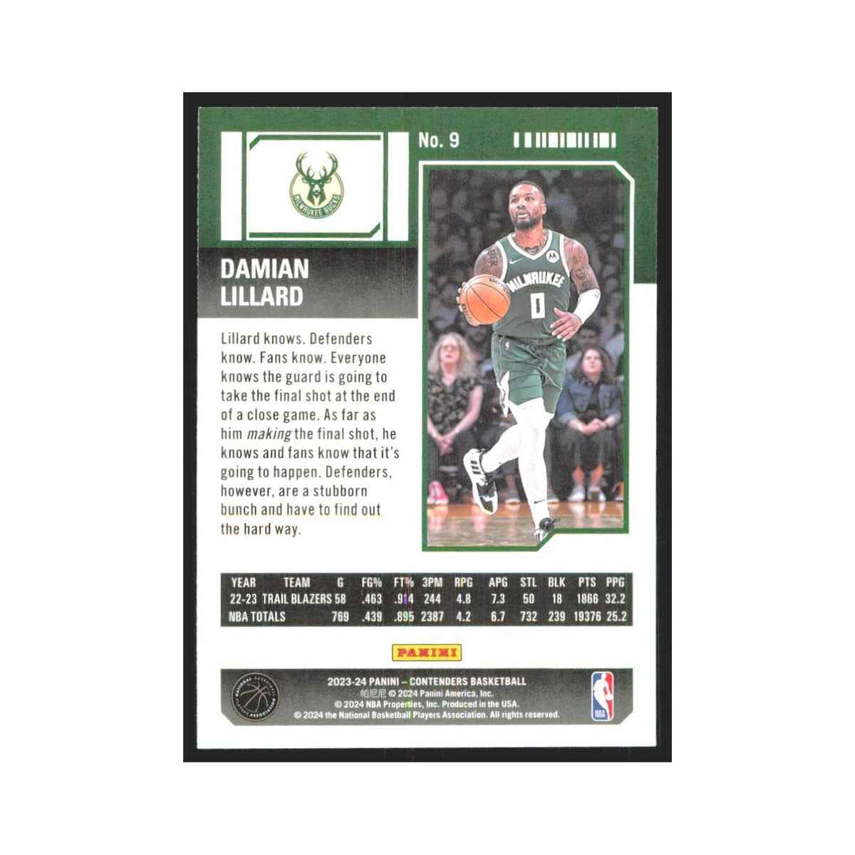 2023 Panini Contenders Damian Lillard Bucks #9
