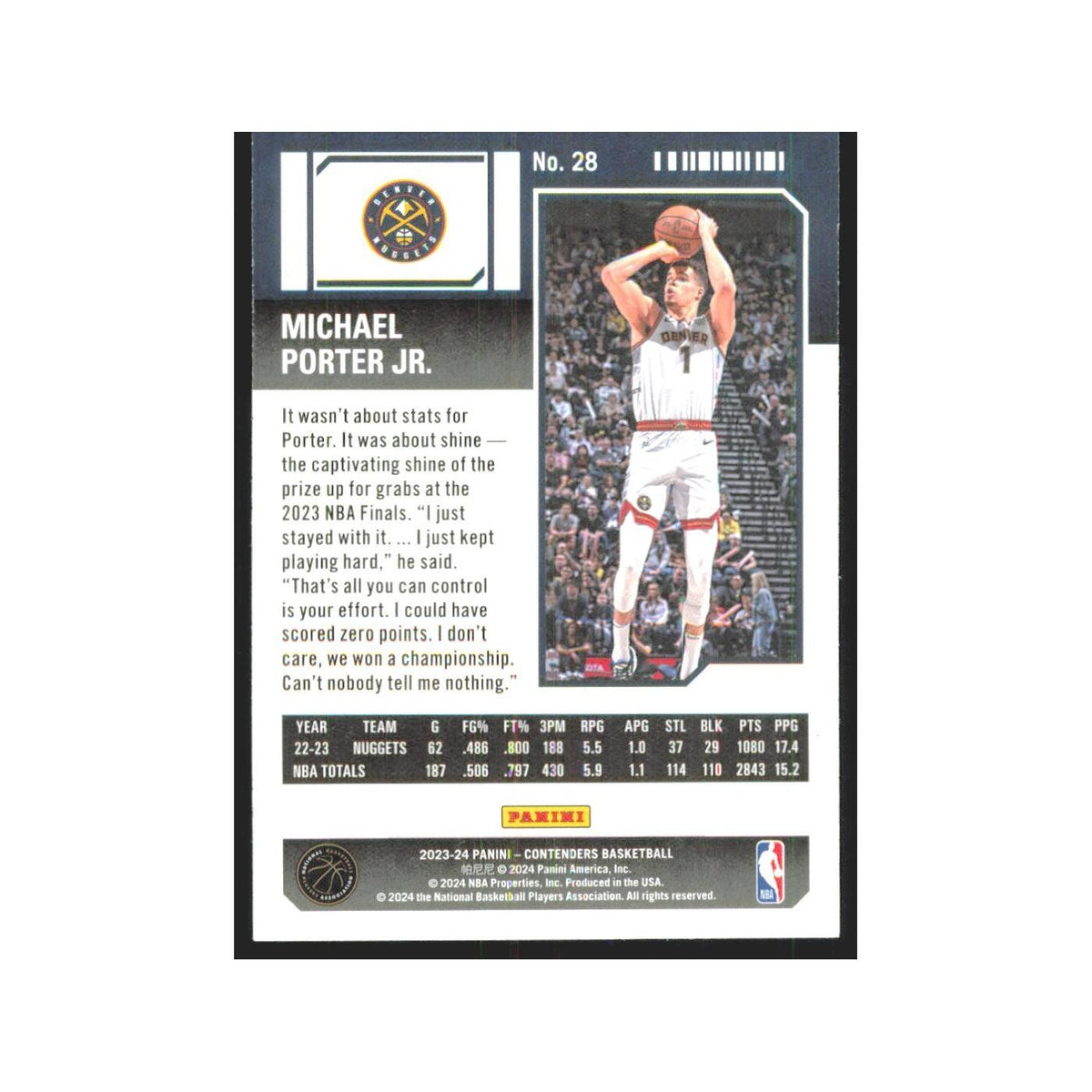 2023 Panini Contenders Michael Porter Jr. Nuggets #28