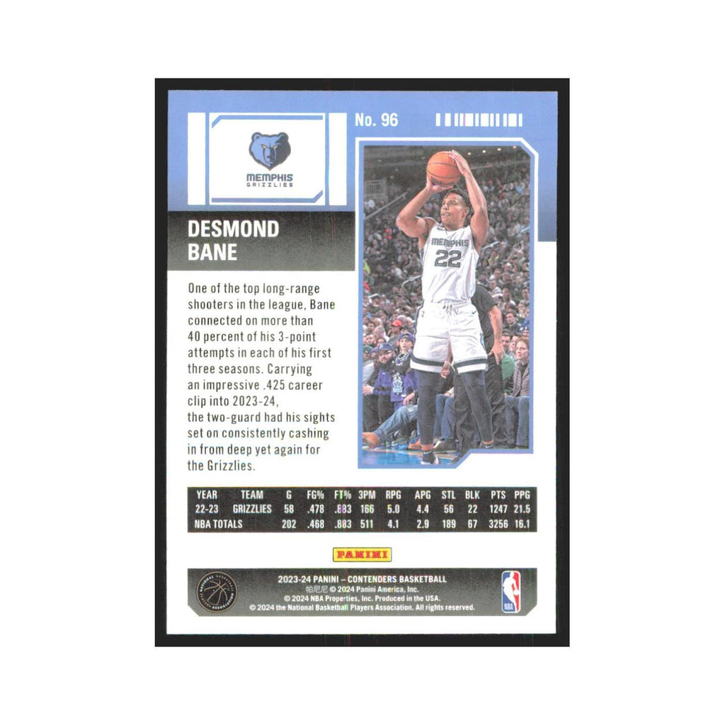 2023 Panini Contenders Desmond Bane Grizzlies #96