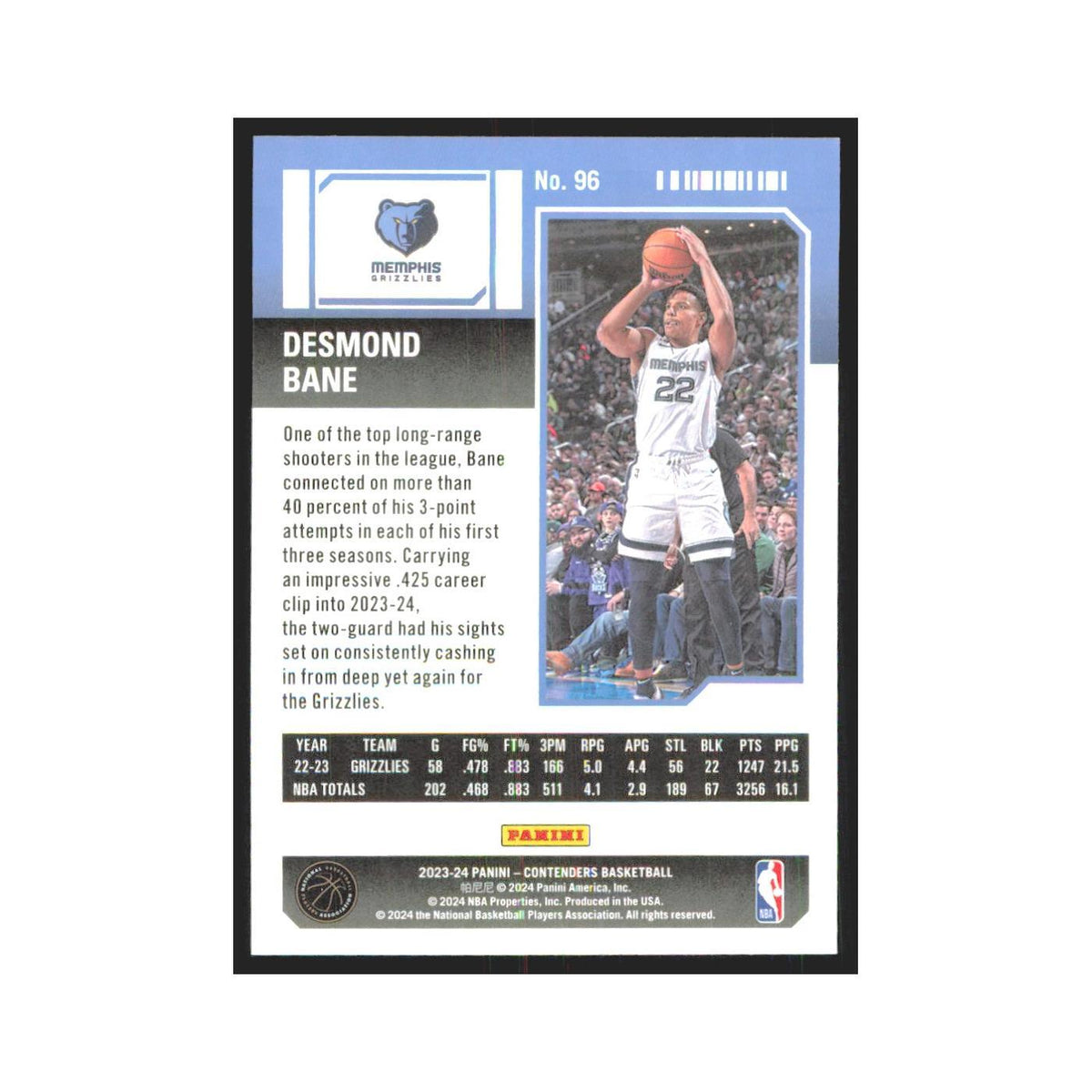 2023 Panini Contenders Desmond Bane Grizzlies #96