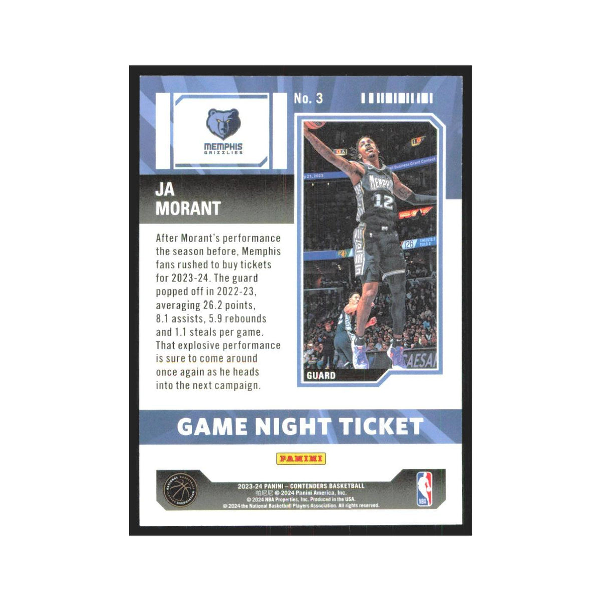 2023 Panini Contenders Ja Morant Grizzlies #3