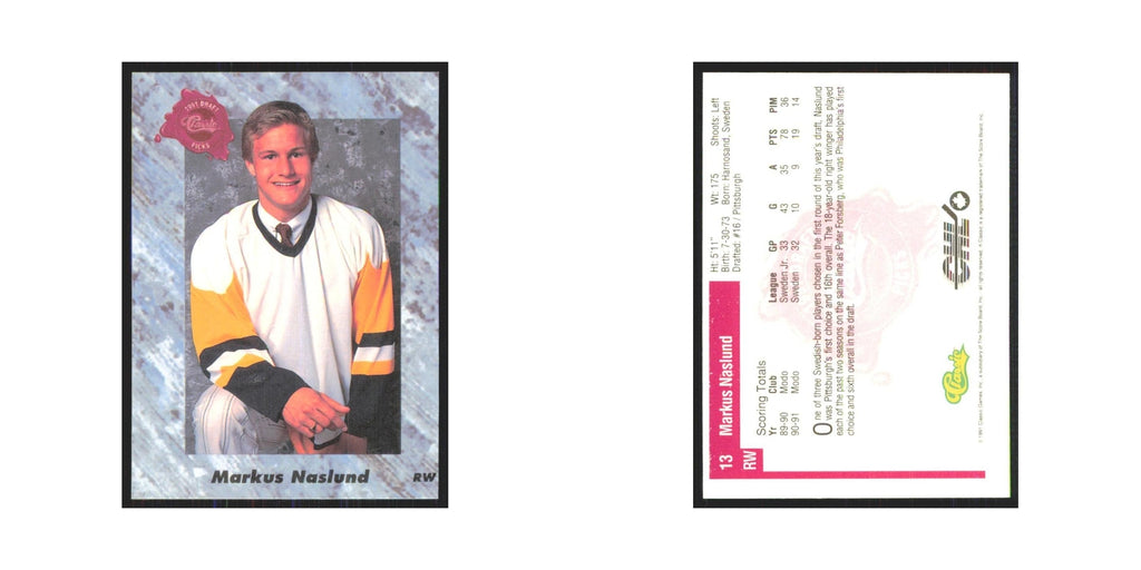 Markus Naslund 1991 Classic #13 Pittsburgh Penguins Hockey Card NM